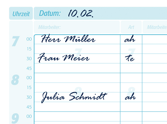 Terminplaner mit Tagesansicht und 3 Spalten