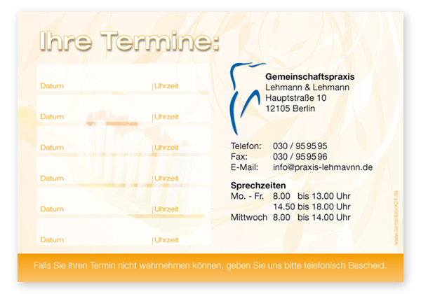 Terminzettel "Zahnbürste" - 6 Termine