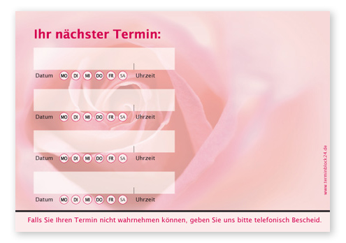 Terminzettel "zarte Rose" - 4 Termine mit Wochentagen