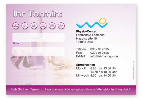 1214010109 Terminzettel "nail design" - 1 Temin mit Wochentagen Terminzettel "nail design" - 1 Temin mit Wochentagen