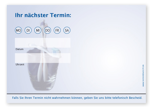 Terminzettel "teeth" - 1 Termin mit Wochentagen Terminzettel "teeth" - 1 Termin mit Wochentagen