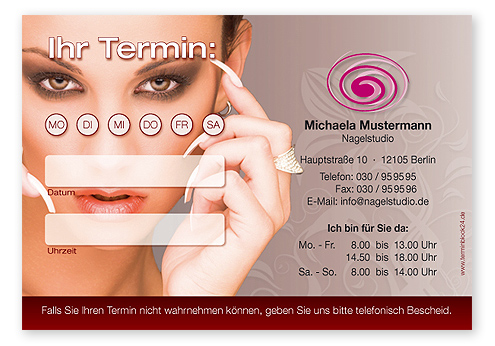 Terminzettel "Elegance" - 1 Termin mit Wochentagen Terminzettel "Elegance" - 1 Termin mit Wochentagen