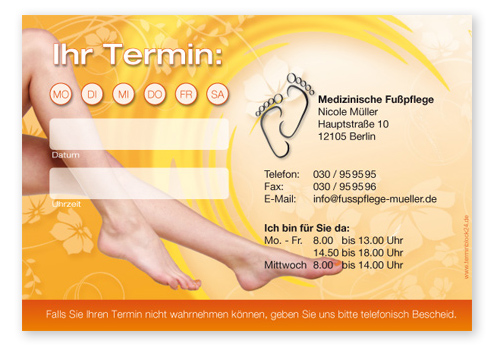 1214010134 Terminzettel "happy feet" - 1 Termin mit Wochentagen Terminzettel "happy feet" - 1 Termin mit Wochentagen