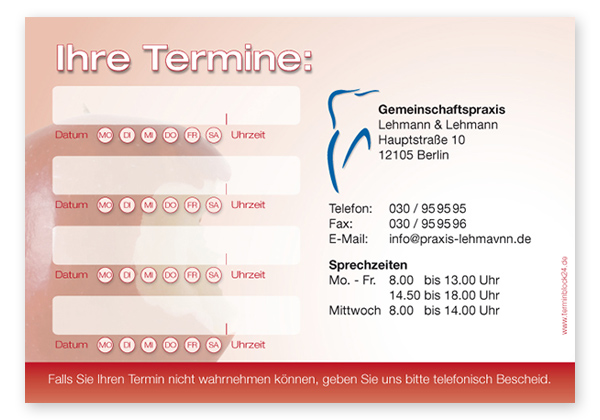 Terminzettel "bissfest" - 4 Termine mit Wochentagen