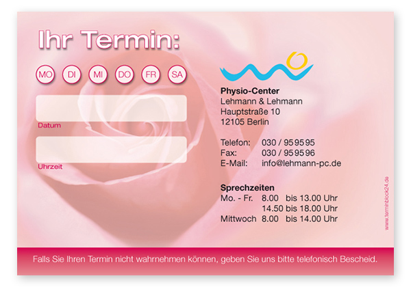 1214010104 Terminzettel "zarte Rose" - 1 Termin mit Wochentagen Terminzettel "zarte Rose" - 1 Termin mit Wochentagen