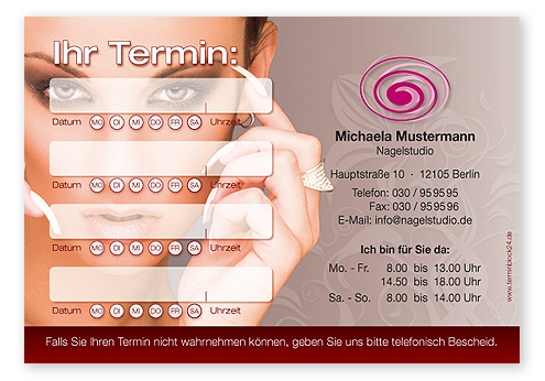 1214010449 Terminzettel "Elegance" - 4 Termine mit Wochentagen Terminzettel "Elegance" - 4 Termine mit Wochentagen