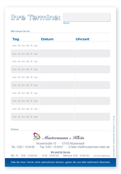 1224011005 Terminzettel Maxi "Classic" mit 10 Terminfeldern Terminzettel Maxi "Classic" mit 10 Terminfeldern