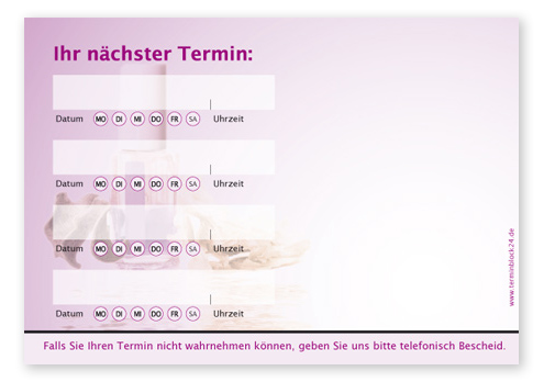 Terminzettel "nail design" - 4 Termine mit Wochentagen Terminzettel "nail design" - 4 Termine mit Wochentagen