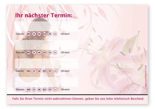 Terminzettel "natürlich schön" - 4 Termine mit Wochentagen