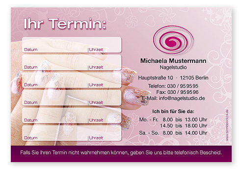 Terminzettel "Nail Art" - 6 Termine Terminzettel "Nail Art" - 6 Termine