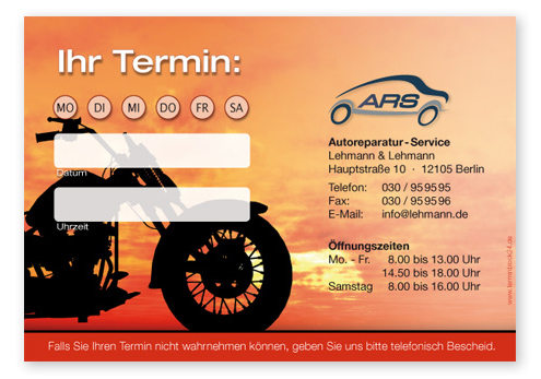 1214010130 Terminzettel "Highway" - 1 Termin mit Wochentagen Terminzettel "Highway" - 1 Termin mit Wochentagen