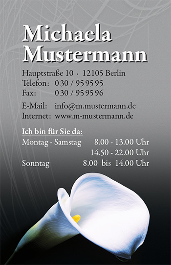 1212010250 Visitenkarte "Blütenrein" Visitenkarte "Blütenrein"