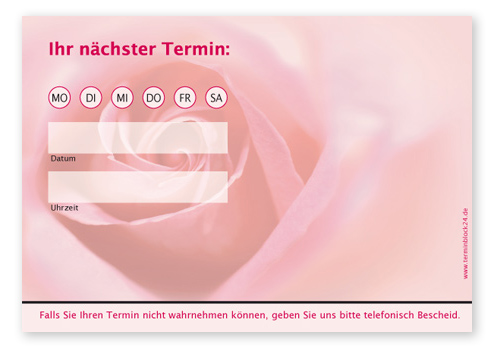 Terminzettel "zarte Rose" - 1 Termin mit Wochentagen