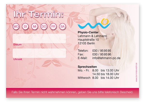 1214010107 Terminzettel "Entspannung pur" - 1 Termin mit Wochentagen Terminzettel "Entspannung pur" - 1 Termin mit Wochentagen