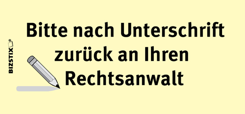 BIZSTIX® Business Haftnotizen "Bitte mit Unterschrift zurück an Ihren Rechtsanwalt"