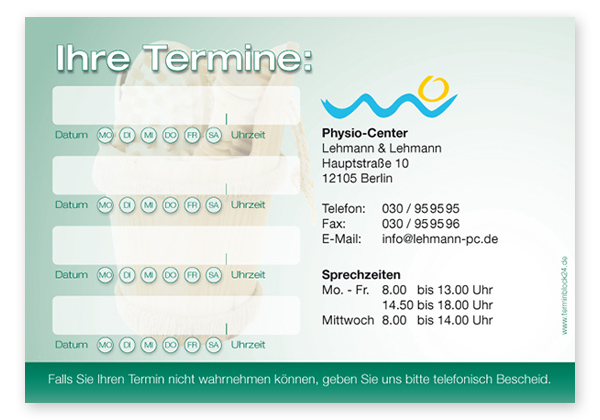 Terminzettel "Saunaliebe" - 4 Termine mit Wochentagen