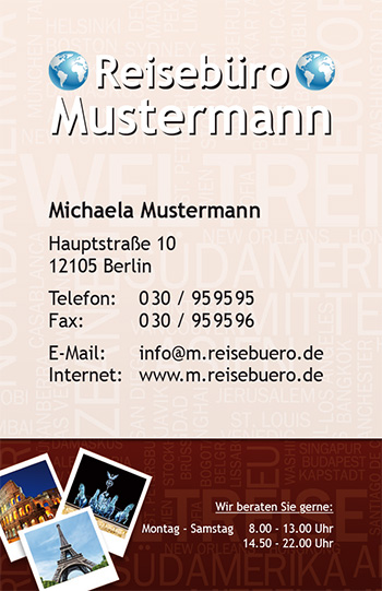 1212010274 Visitenkarte "Weltreise" Visitenkarte "Weltreise"