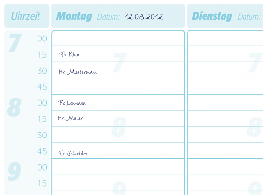 Terminplaner 1 Spalte - 15 Minutentakt