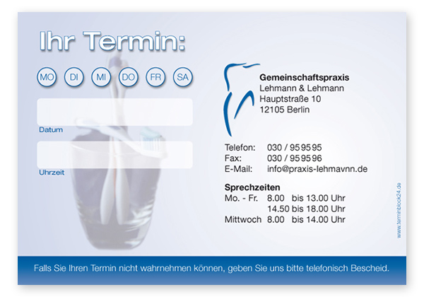 Terminzettel "teeth" - 1 Termin mit Wochentagen Terminzettel "teeth" - 1 Termin mit Wochentagen
