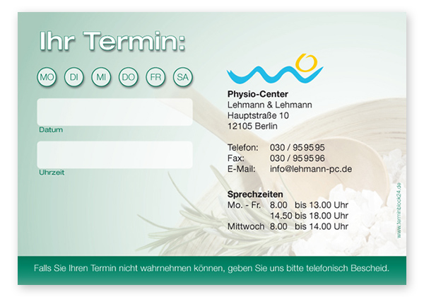 Terminzettel "Wellness Dreams" - 1 Termin mit Wochentagen Terminzettel "Wellness Dreams" - 1 Termin mit Wochentagen