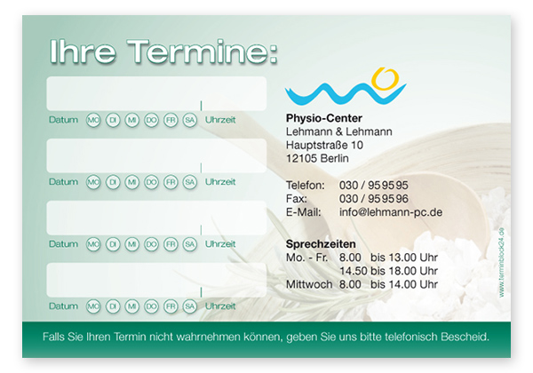 Terminzettel "Wellness Dreams" - 4 Termine mit Wochentagen