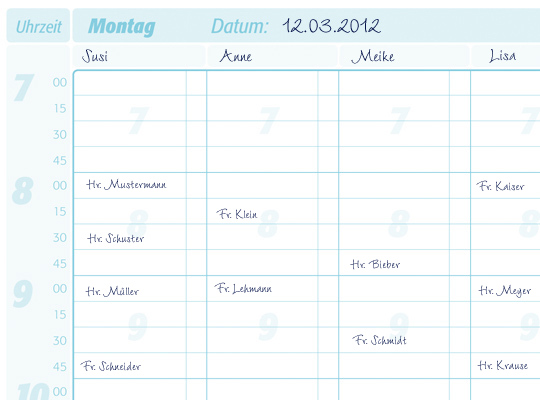 DailyMax Terminplaner 4 Spalten - 15 Minutentakt DailyMax Terminplaner 4 Spalten - 15 Minutentakt