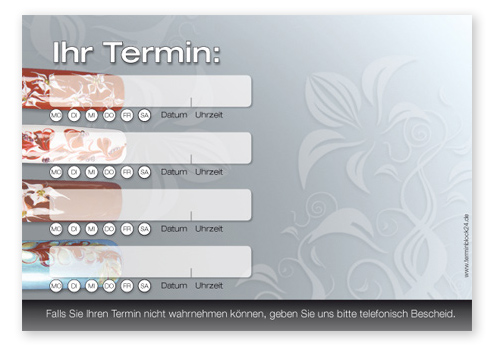 Terminzettel "creative Nail Art" - 4 Termine mit Wochentagen Terminzettel "creative Nail Art" - 4 Termine mit Wochentagen