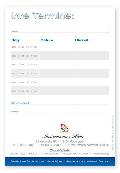 1224010606 Terminzettel Maxi "Classic" mit 6 Terminfeldern Terminzettel Maxi "Classic" mit 6 Terminfeldern