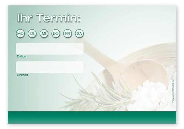 Terminzettel "Wellness Dreams" - 1 Termin mit Wochentagen Terminzettel "Wellness Dreams" - 1 Termin mit Wochentagen