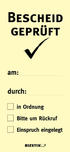 1301010138 BIZSTIX® Business Haftnotizen "Bescheid geprüft" BIZSTIX® Business Haftnotizen "Bescheid geprüft"